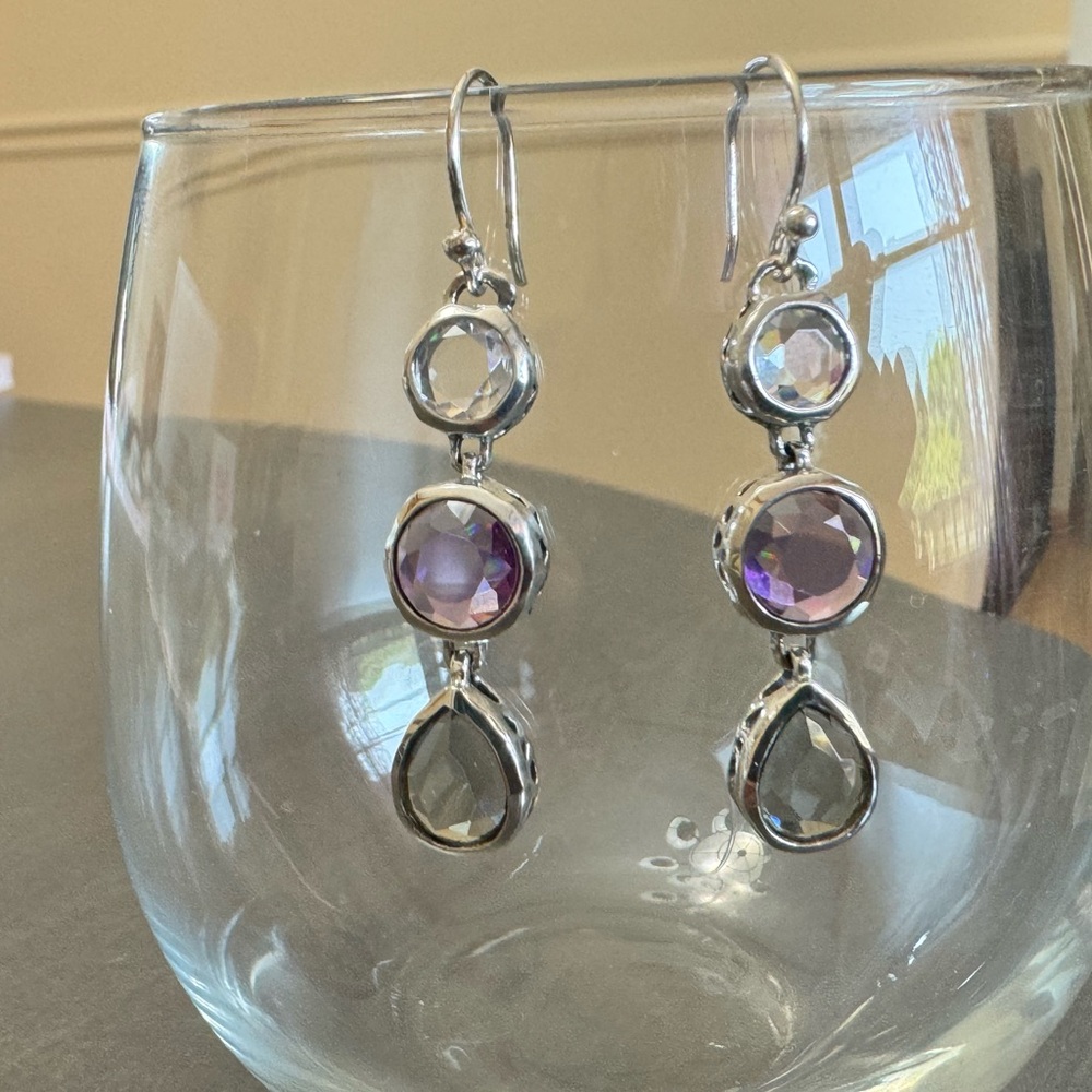 Silpada Earrings W2283 PLUM PRETTY CZ Sterling Silver Purple Grey Dangle - Picture 3 of 13
